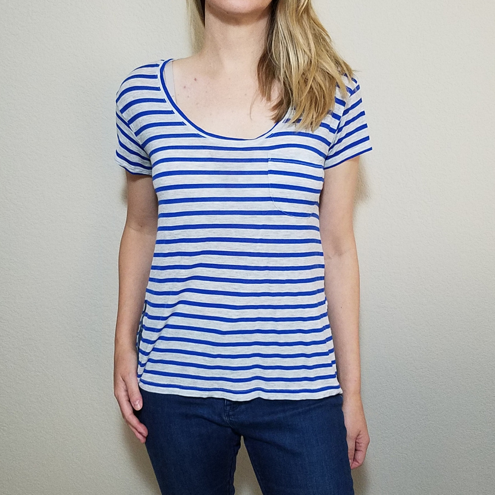 MADEWELL GRAY GREY BLUE STRIPE TEE TOP MEDIUM - Picture 5 of 5
